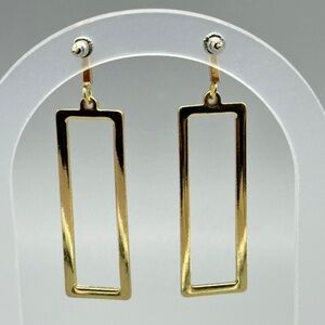 Vintage Gold Tone Geometric Rectangular Dangle Drop 2.25" Earrings Jewelry